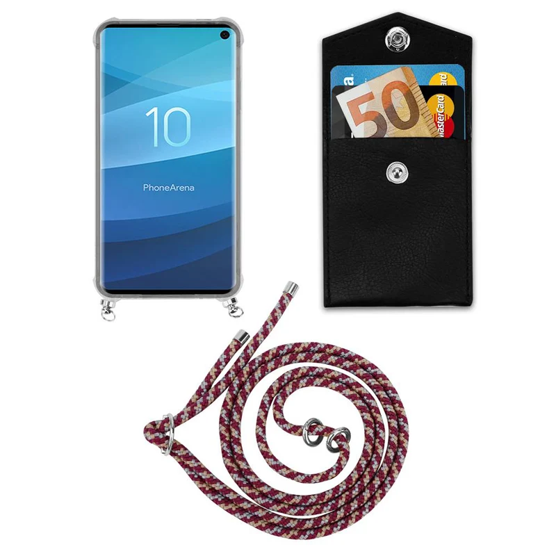 Cadorabo Handy Kette kompatibel mit Samsung Galaxy S10 4G Silikon Schutzhülle mit Silbernen Ringen, Kordel Band und abnehmbarem Etui