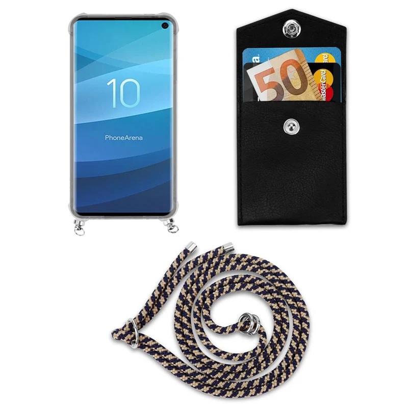 Cadorabo Handy Kette kompatibel mit Samsung Galaxy S10 4G Silikon Schutzhülle mit Silbernen Ringen, Kordel Band und abnehmbarem Etui