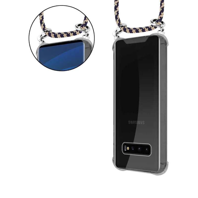 Cadorabo Handy Kette kompatibel mit Samsung Galaxy S10 4G Silikon Schutzhülle mit Silbernen Ringen, Kordel Band und abnehmbarem Etui