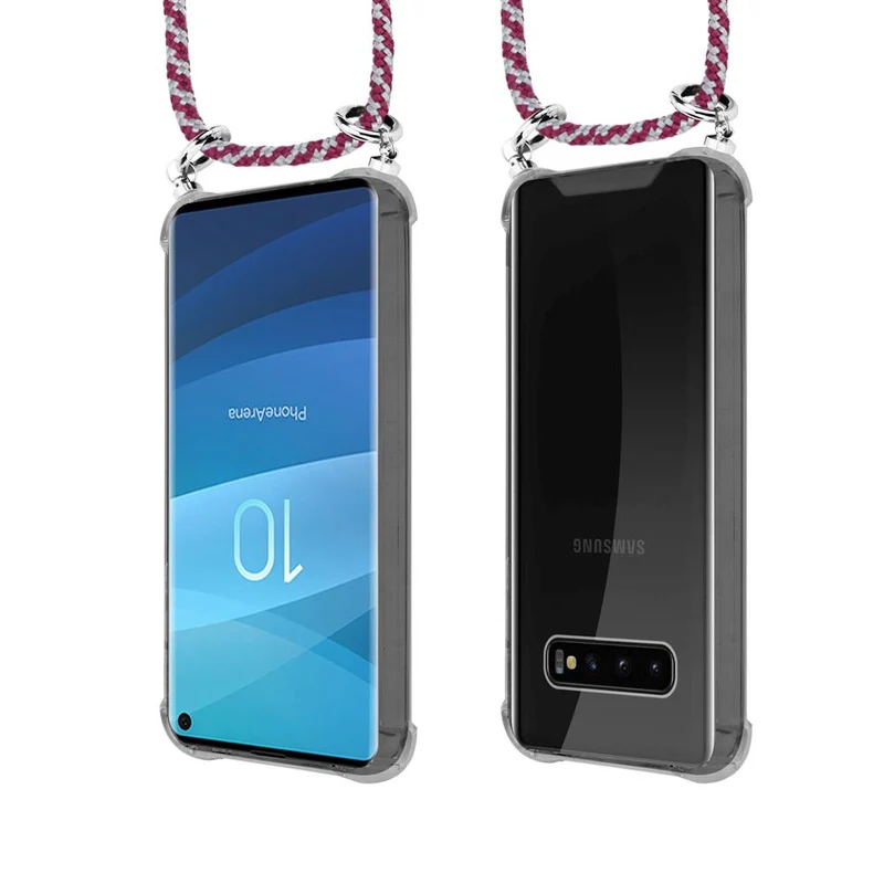 Cadorabo Handy Kette kompatibel mit Samsung Galaxy S10 4G Silikon Schutzhülle mit Silbernen Ringen, Kordel Band und abnehmbarem Etui