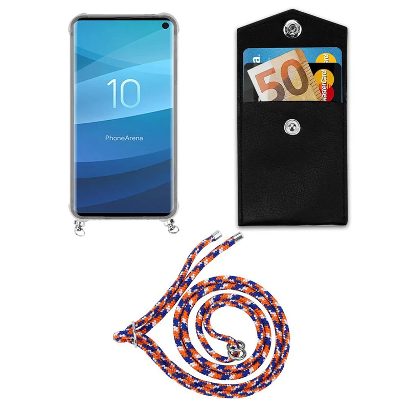 Cadorabo Handy Kette kompatibel mit Samsung Galaxy S10 4G Silikon Schutzhülle mit Silbernen Ringen, Kordel Band und abnehmbarem Etui