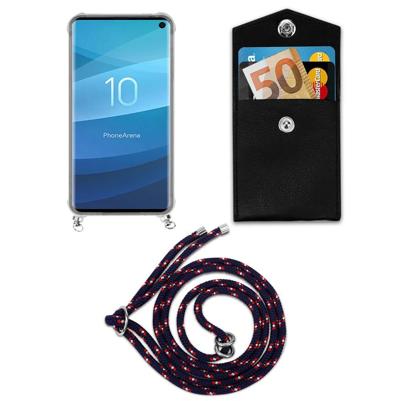 Cadorabo Handy Kette kompatibel mit Samsung Galaxy S10 4G Silikon Schutzhülle mit Silbernen Ringen, Kordel Band und abnehmbarem Etui