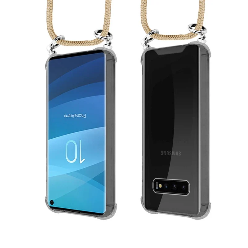 Cadorabo Handy Kette kompatibel mit Samsung Galaxy S10 4G Silikon Schutzhülle mit Silbernen Ringen, Kordel Band und abnehmbarem Etui