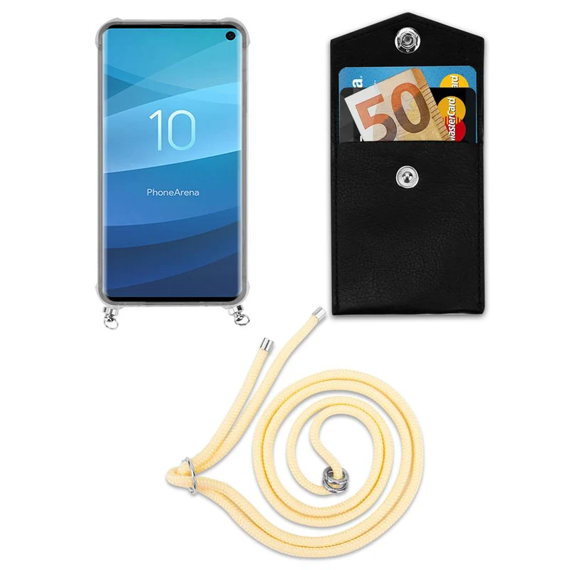Cadorabo Handy Kette kompatibel mit Samsung Galaxy S10 4G Silikon Schutzhülle mit Silbernen Ringen, Kordel Band und abnehmbarem Etui