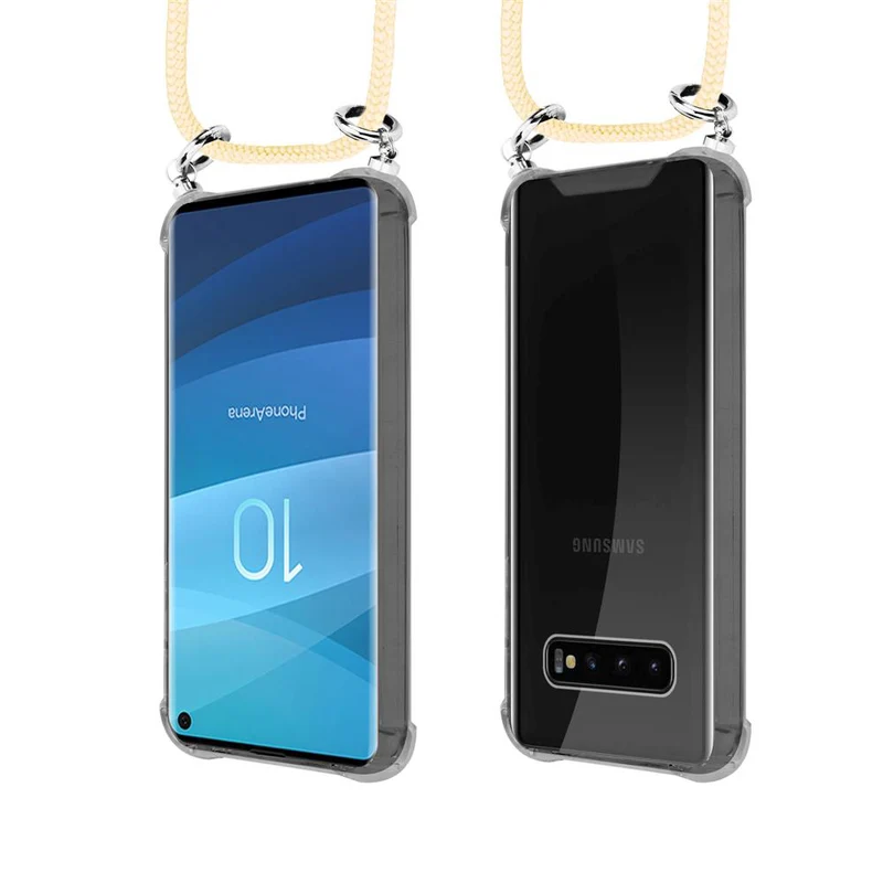 Cadorabo Handy Kette kompatibel mit Samsung Galaxy S10 4G Silikon Schutzhülle mit Silbernen Ringen, Kordel Band und abnehmbarem Etui