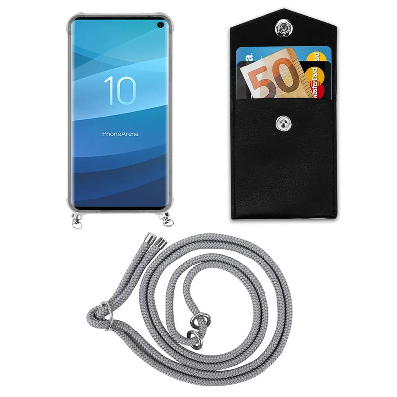 Cadorabo Handy Kette kompatibel mit Samsung Galaxy S10 4G Silikon Schutzhülle mit Silbernen Ringen, Kordel Band und abnehmbarem Etui
