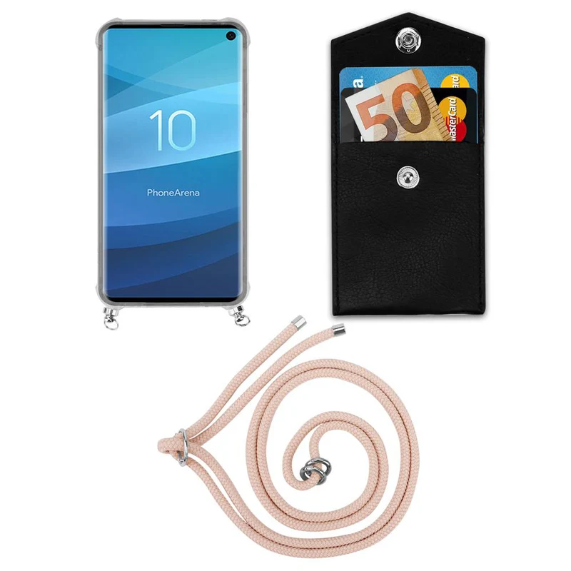 Cadorabo Handy Kette kompatibel mit Samsung Galaxy S10 4G Silikon Schutzhülle mit Silbernen Ringen, Kordel Band und abnehmbarem Etui