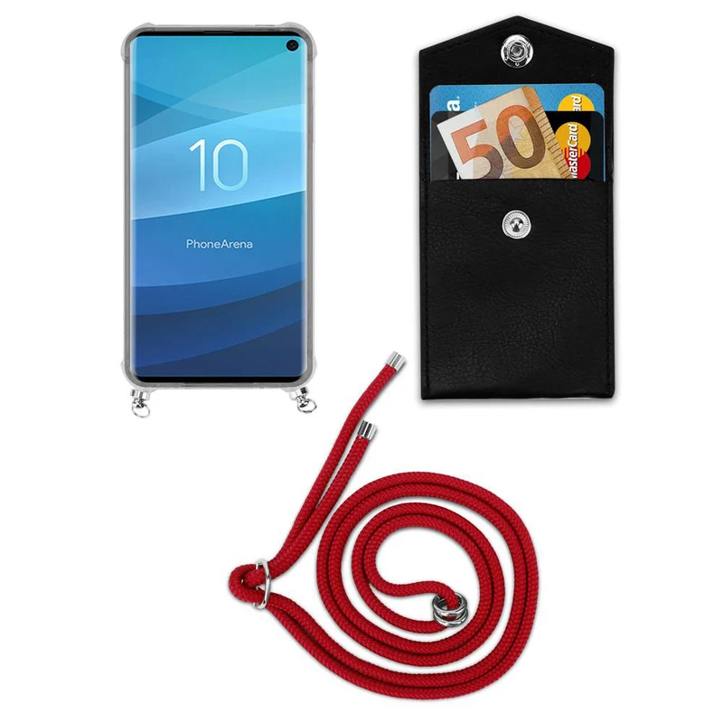 Cadorabo Handy Kette kompatibel mit Samsung Galaxy S10 4G Silikon Schutzhülle mit Silbernen Ringen, Kordel Band und abnehmbarem Etui