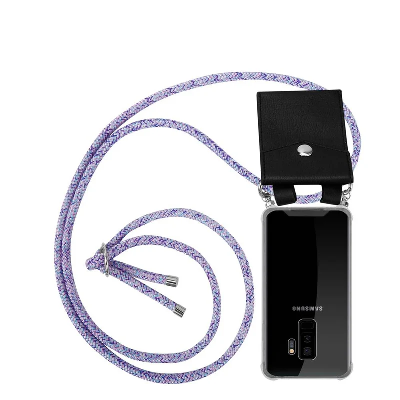 Cadorabo Handy Kette kompatibel mit Samsung Galaxy S9 PLUS Silikon Schutzhülle mit Silbernen Ringen, Kordel Band und abnehmbarem Etui