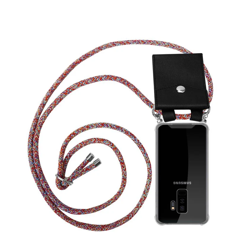 Cadorabo Handy Kette kompatibel mit Samsung Galaxy S9 PLUS Silikon Schutzhülle mit Silbernen Ringen, Kordel Band und abnehmbarem Etui