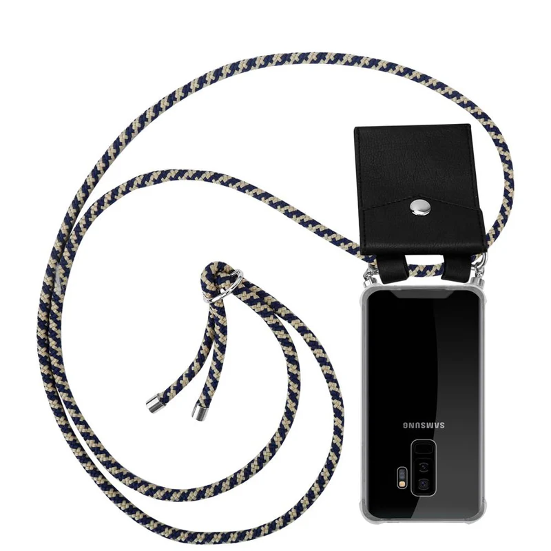 Cadorabo Handy Kette kompatibel mit Samsung Galaxy S9 PLUS Silikon Schutzhülle mit Silbernen Ringen, Kordel Band und abnehmbarem Etui