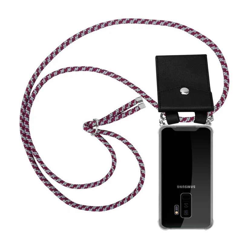 Cadorabo Handy Kette kompatibel mit Samsung Galaxy S9 PLUS Silikon Schutzhülle mit Silbernen Ringen, Kordel Band und abnehmbarem Etui