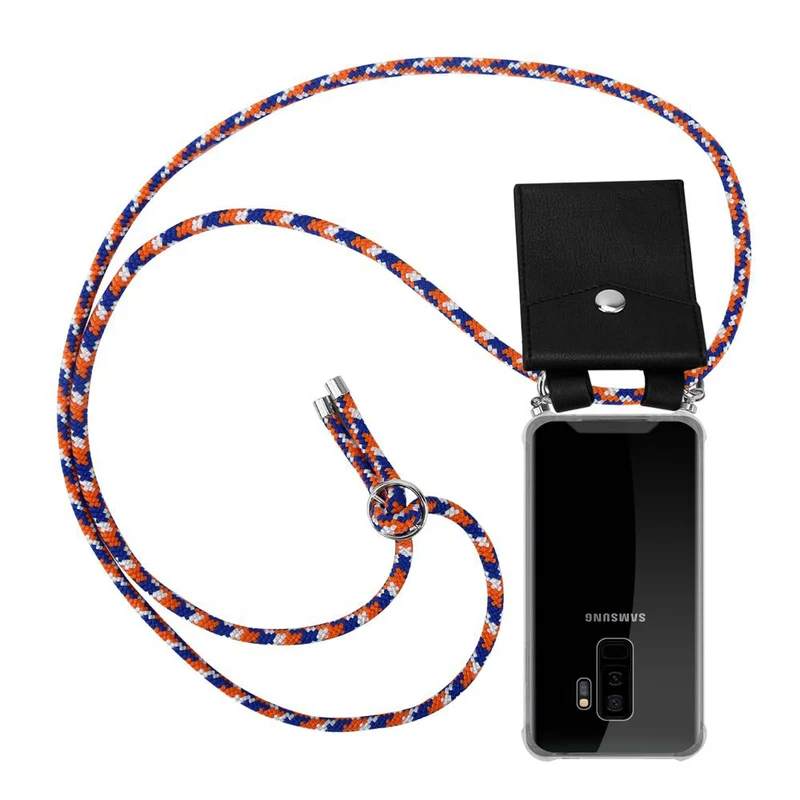Cadorabo Handy Kette kompatibel mit Samsung Galaxy S9 PLUS Silikon Schutzhülle mit Silbernen Ringen, Kordel Band und abnehmbarem Etui