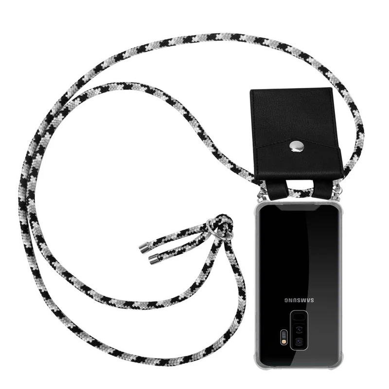 Cadorabo Handy Kette kompatibel mit Samsung Galaxy S9 PLUS Silikon Schutzhülle mit Silbernen Ringen, Kordel Band und abnehmbarem Etui