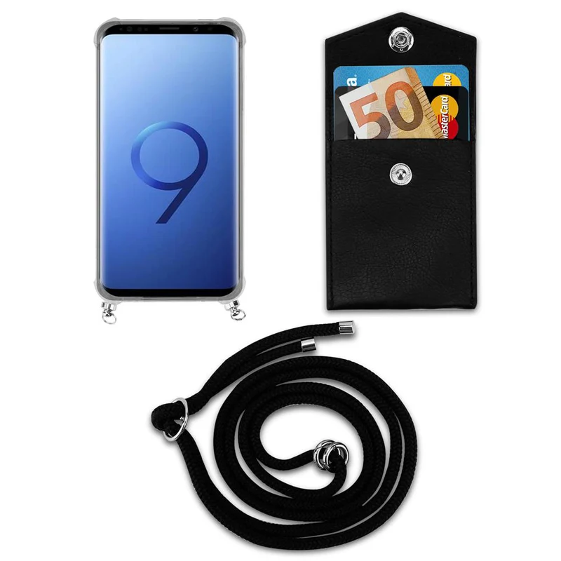 Cadorabo Handy Kette kompatibel mit Samsung Galaxy S9 PLUS Silikon Schutzhülle mit Silbernen Ringen, Kordel Band und abnehmbarem Etui