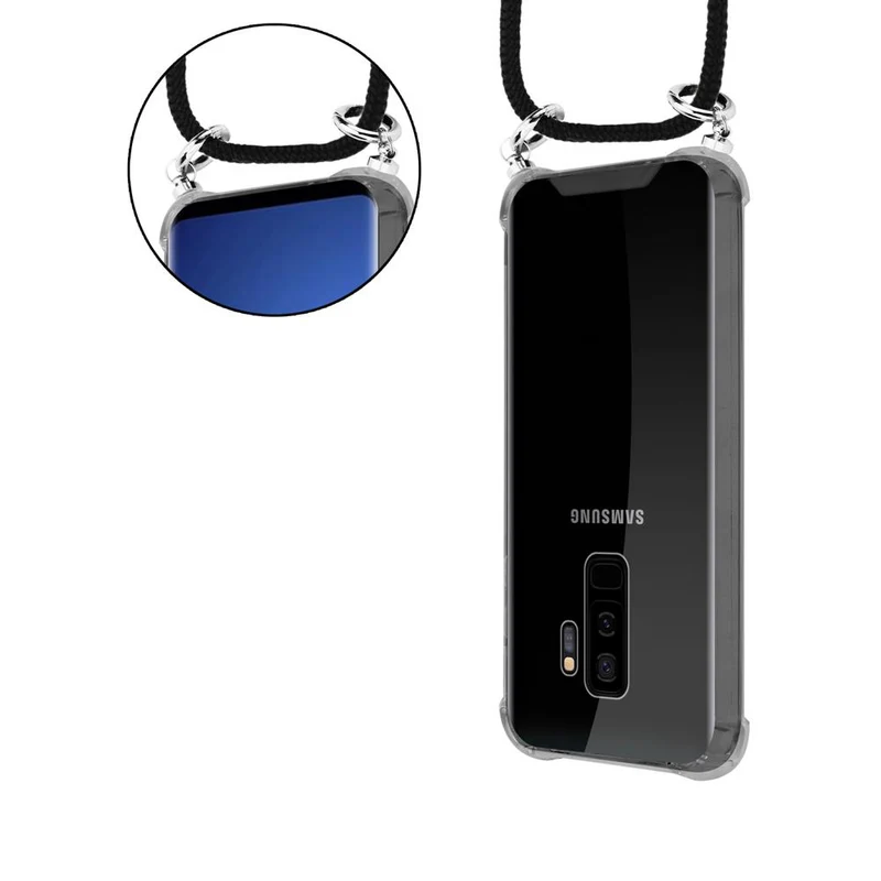 Cadorabo Handy Kette kompatibel mit Samsung Galaxy S9 PLUS Silikon Schutzhülle mit Silbernen Ringen, Kordel Band und abnehmbarem Etui