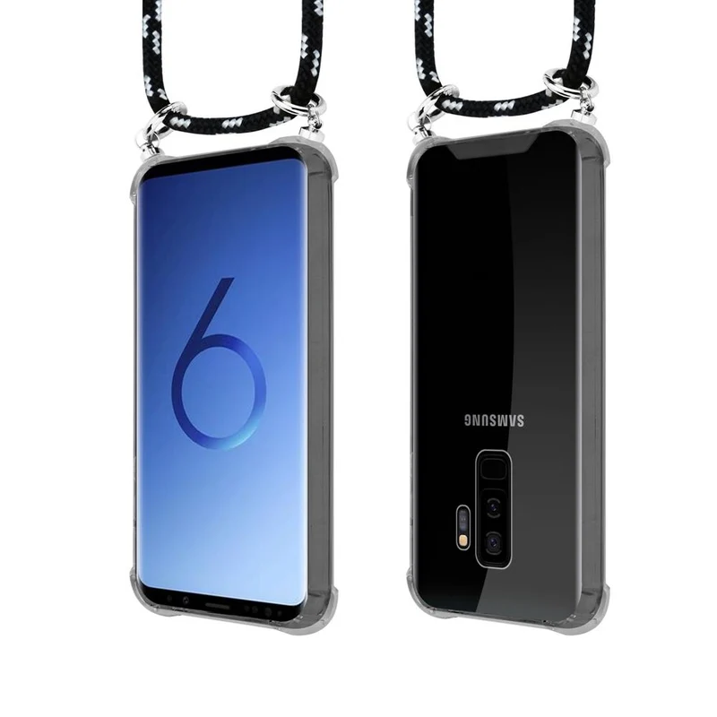 Cadorabo Handy Kette kompatibel mit Samsung Galaxy S9 PLUS Silikon Schutzhülle mit Silbernen Ringen, Kordel Band und abnehmbarem Etui