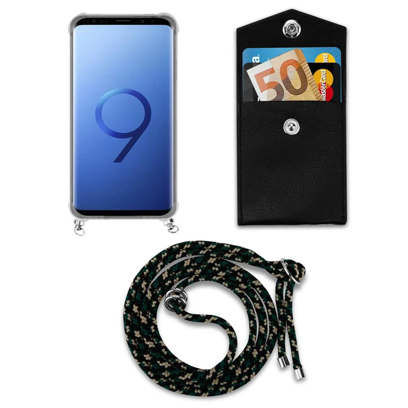 Cadorabo Handy Kette kompatibel mit Samsung Galaxy S9 PLUS Silikon Schutzhülle mit Silbernen Ringen, Kordel Band und abnehmbarem Etui