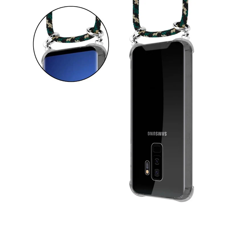 Cadorabo Handy Kette kompatibel mit Samsung Galaxy S9 PLUS Silikon Schutzhülle mit Silbernen Ringen, Kordel Band und abnehmbarem Etui