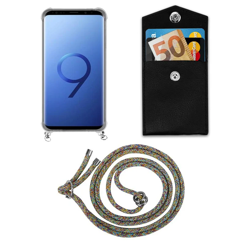 Cadorabo Handy Kette kompatibel mit Samsung Galaxy S9 PLUS Silikon Schutzhülle mit Silbernen Ringen, Kordel Band und abnehmbarem Etui