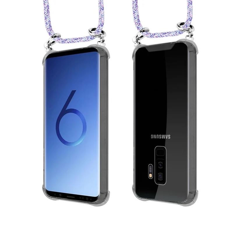 Cadorabo Handy Kette kompatibel mit Samsung Galaxy S9 PLUS Silikon Schutzhülle mit Silbernen Ringen, Kordel Band und abnehmbarem Etui