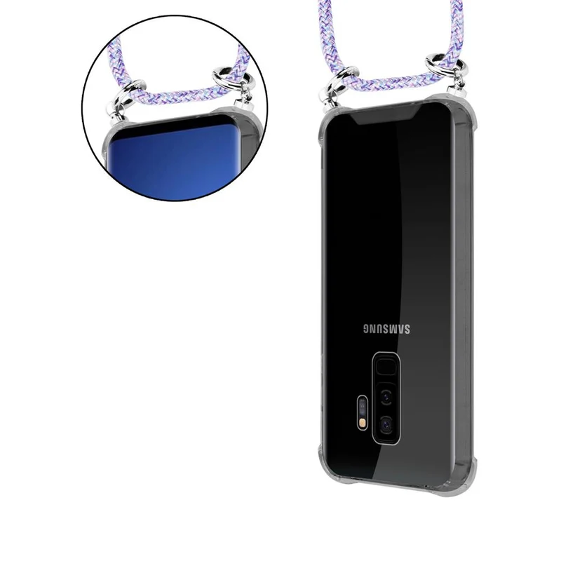 Cadorabo Handy Kette kompatibel mit Samsung Galaxy S9 PLUS Silikon Schutzhülle mit Silbernen Ringen, Kordel Band und abnehmbarem Etui