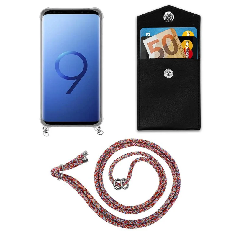 Cadorabo Handy Kette kompatibel mit Samsung Galaxy S9 PLUS Silikon Schutzhülle mit Silbernen Ringen, Kordel Band und abnehmbarem Etui