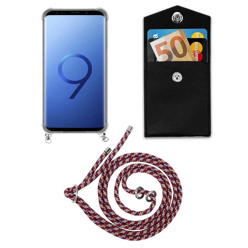 Cadorabo Handy Kette kompatibel mit Samsung Galaxy S9 PLUS Silikon Schutzhülle mit Silbernen Ringen, Kordel Band und abnehmbarem Etui