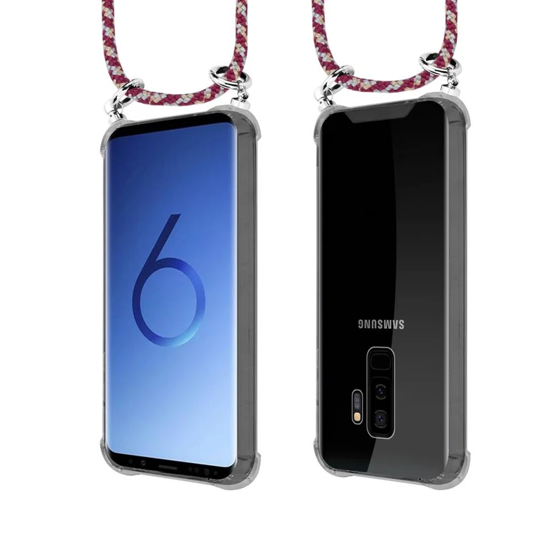 Cadorabo Handy Kette kompatibel mit Samsung Galaxy S9 PLUS Silikon Schutzhülle mit Silbernen Ringen, Kordel Band und abnehmbarem Etui