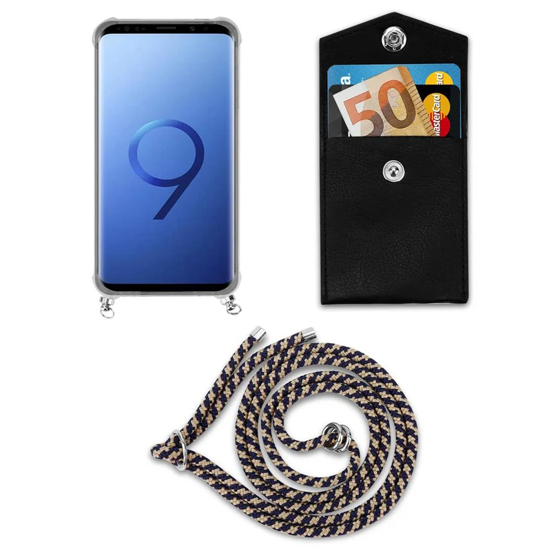 Cadorabo Handy Kette kompatibel mit Samsung Galaxy S9 PLUS Silikon Schutzhülle mit Silbernen Ringen, Kordel Band und abnehmbarem Etui