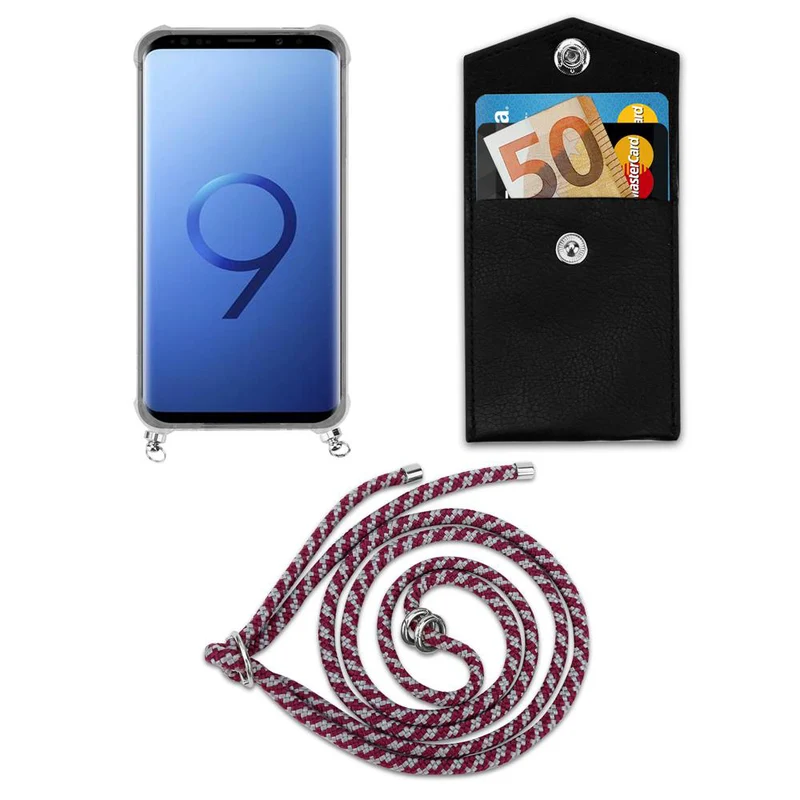 Cadorabo Handy Kette kompatibel mit Samsung Galaxy S9 PLUS Silikon Schutzhülle mit Silbernen Ringen, Kordel Band und abnehmbarem Etui