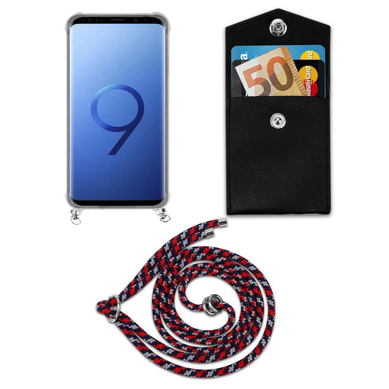Cadorabo Handy Kette kompatibel mit Samsung Galaxy S9 PLUS Silikon Schutzhülle mit Silbernen Ringen, Kordel Band und abnehmbarem Etui