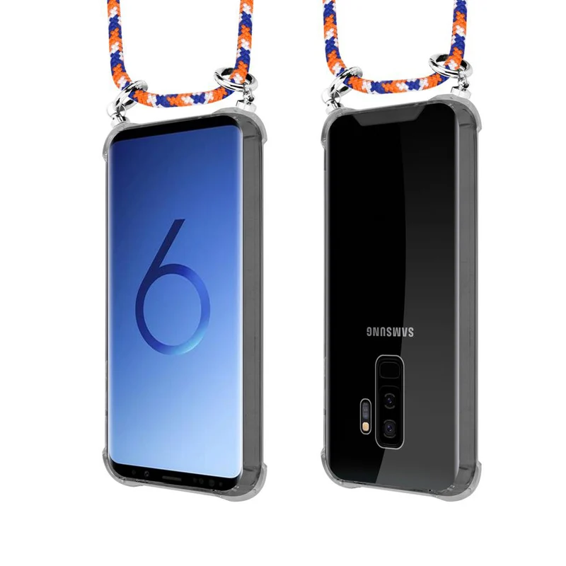 Cadorabo Handy Kette kompatibel mit Samsung Galaxy S9 PLUS Silikon Schutzhülle mit Silbernen Ringen, Kordel Band und abnehmbarem Etui