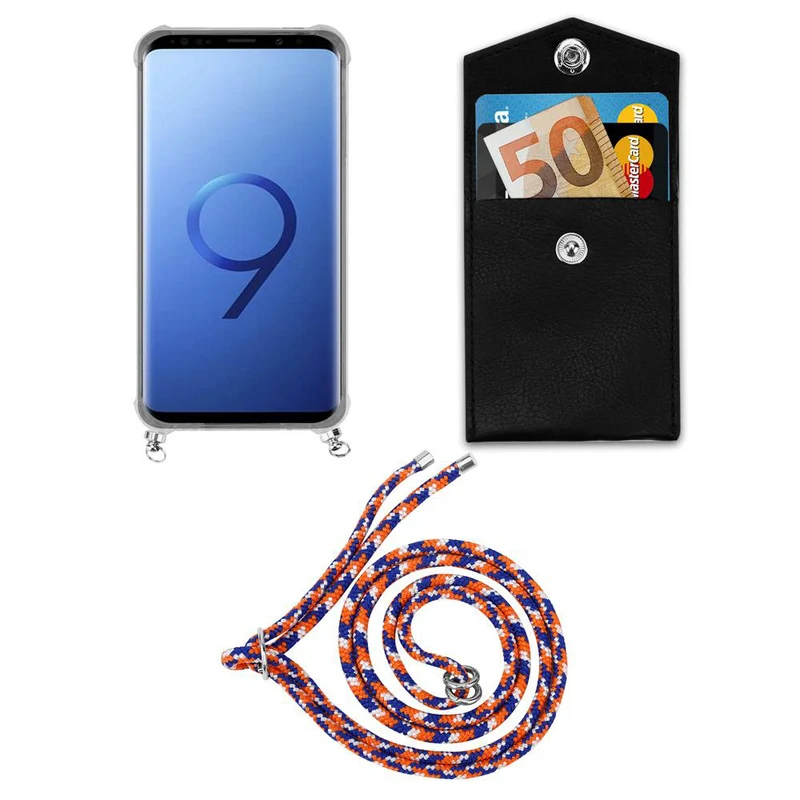 Cadorabo Handy Kette kompatibel mit Samsung Galaxy S9 PLUS Silikon Schutzhülle mit Silbernen Ringen, Kordel Band und abnehmbarem Etui