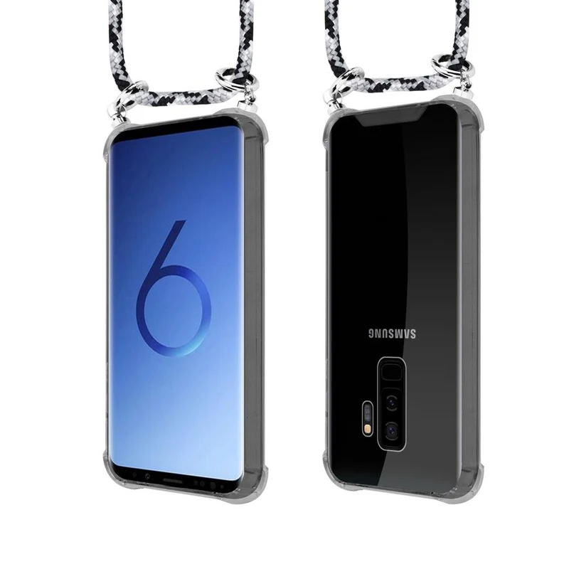 Cadorabo Handy Kette kompatibel mit Samsung Galaxy S9 PLUS Silikon Schutzhülle mit Silbernen Ringen, Kordel Band und abnehmbarem Etui