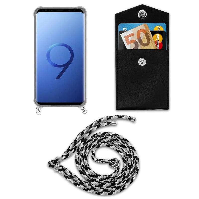 Cadorabo Handy Kette kompatibel mit Samsung Galaxy S9 PLUS Silikon Schutzhülle mit Silbernen Ringen, Kordel Band und abnehmbarem Etui