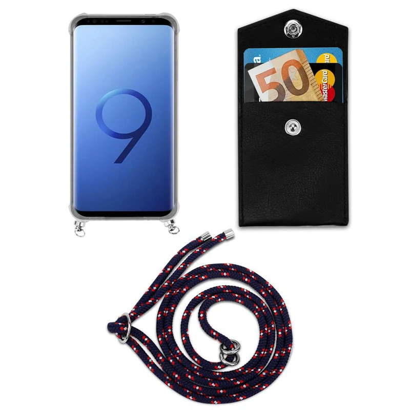 Cadorabo Handy Kette kompatibel mit Samsung Galaxy S9 PLUS Silikon Schutzhülle mit Silbernen Ringen, Kordel Band und abnehmbarem Etui
