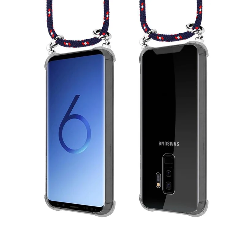 Cadorabo Handy Kette kompatibel mit Samsung Galaxy S9 PLUS Silikon Schutzhülle mit Silbernen Ringen, Kordel Band und abnehmbarem Etui
