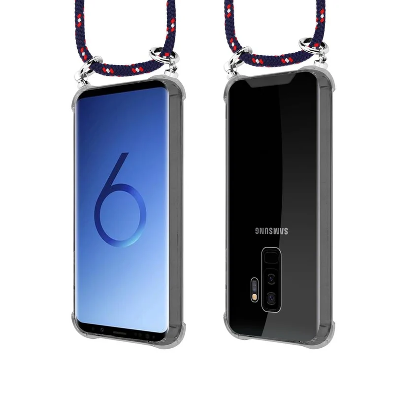 Cadorabo Handy Kette kompatibel mit Samsung Galaxy S9 PLUS Silikon Schutzhülle mit Silbernen Ringen, Kordel Band und abnehmbarem Etui