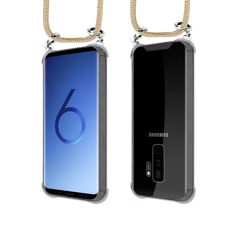 Cadorabo Handy Kette kompatibel mit Samsung Galaxy S9 PLUS Silikon Schutzhülle mit Silbernen Ringen, Kordel Band und abnehmbarem Etui