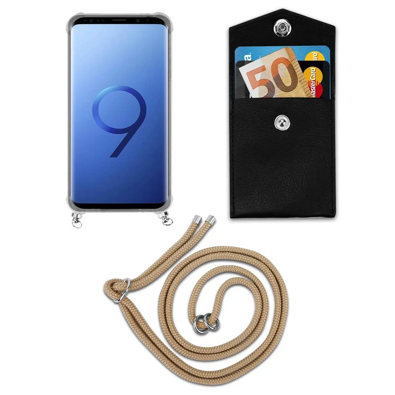 Cadorabo Handy Kette kompatibel mit Samsung Galaxy S9 PLUS Silikon Schutzhülle mit Silbernen Ringen, Kordel Band und abnehmbarem Etui