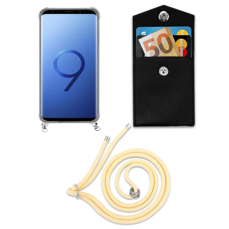 Cadorabo Handy Kette kompatibel mit Samsung Galaxy S9 PLUS Silikon Schutzhülle mit Silbernen Ringen, Kordel Band und abnehmbarem Etui