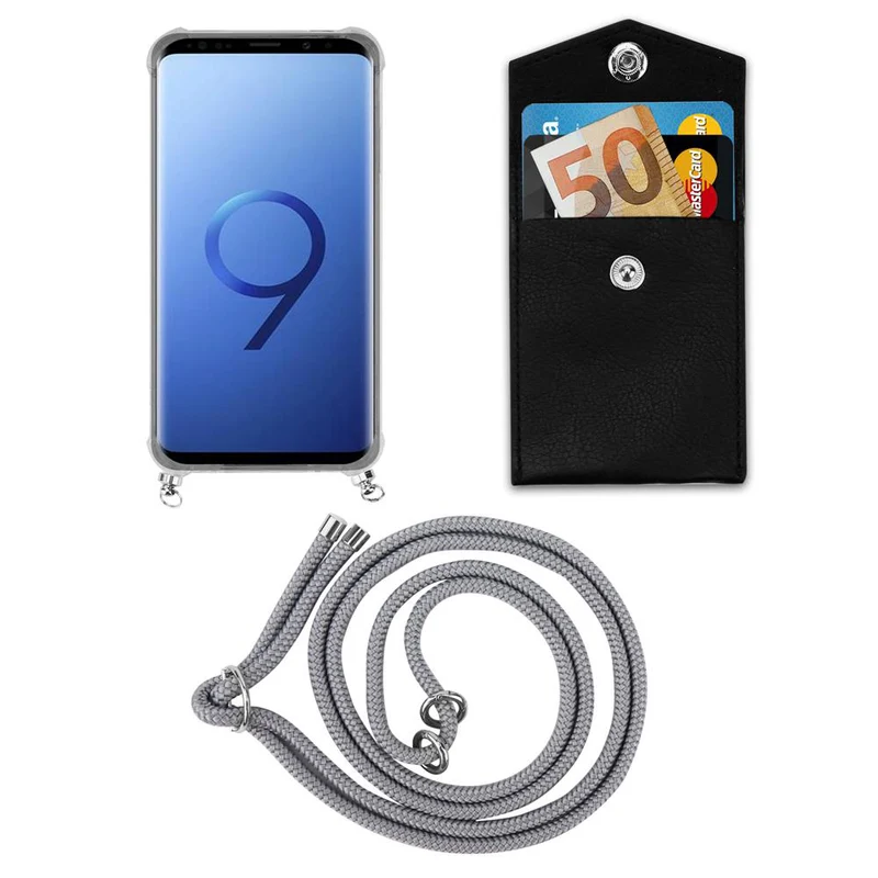 Cadorabo Handy Kette kompatibel mit Samsung Galaxy S9 PLUS Silikon Schutzhülle mit Silbernen Ringen, Kordel Band und abnehmbarem Etui