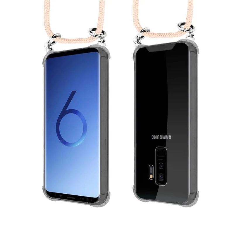 Cadorabo Handy Kette kompatibel mit Samsung Galaxy S9 PLUS Silikon Schutzhülle mit Silbernen Ringen, Kordel Band und abnehmbarem Etui