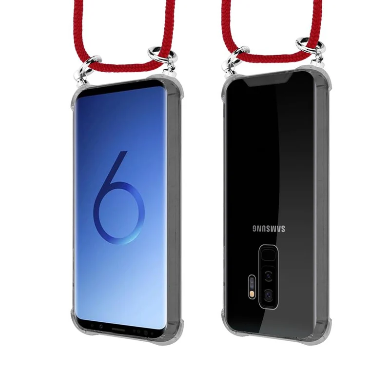 Cadorabo Handy Kette kompatibel mit Samsung Galaxy S9 PLUS Silikon Schutzhülle mit Silbernen Ringen, Kordel Band und abnehmbarem Etui