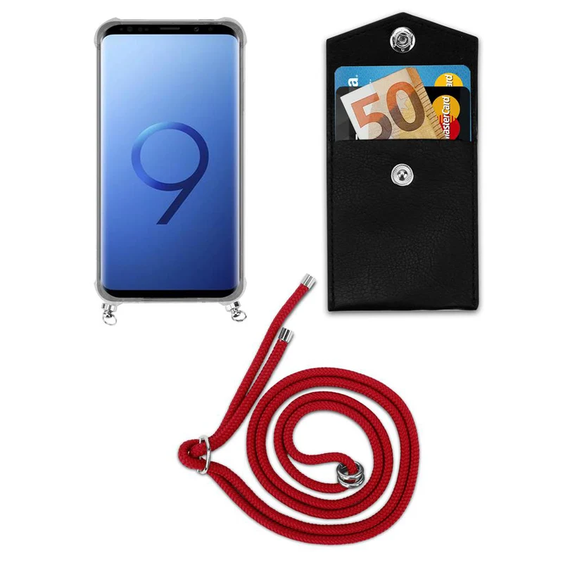 Cadorabo Handy Kette kompatibel mit Samsung Galaxy S9 PLUS Silikon Schutzhülle mit Silbernen Ringen, Kordel Band und abnehmbarem Etui