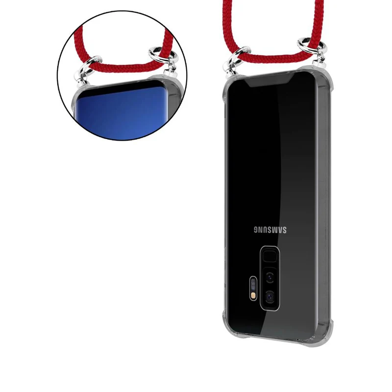 Cadorabo Handy Kette kompatibel mit Samsung Galaxy S9 PLUS Silikon Schutzhülle mit Silbernen Ringen, Kordel Band und abnehmbarem Etui