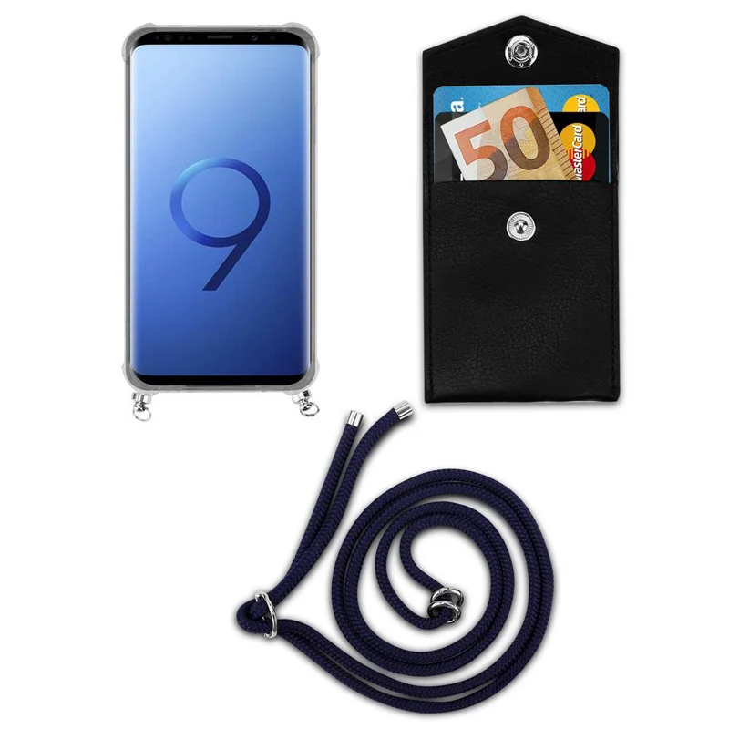 Cadorabo Handy Kette kompatibel mit Samsung Galaxy S9 PLUS Silikon Schutzhülle mit Silbernen Ringen, Kordel Band und abnehmbarem Etui