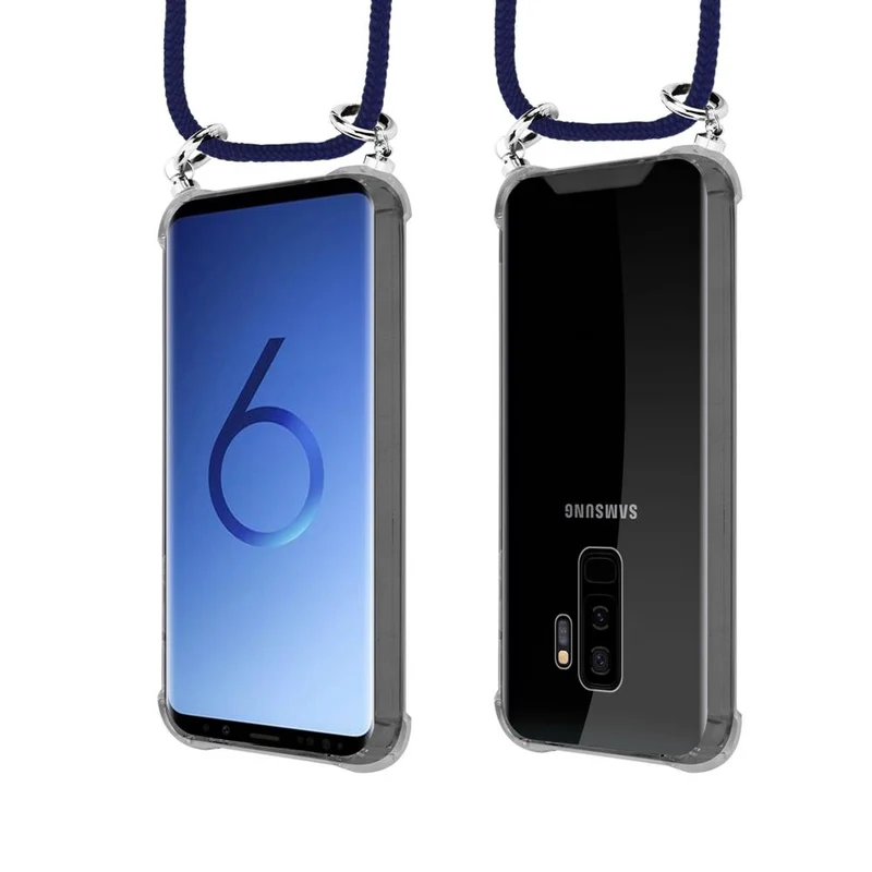 Cadorabo Handy Kette kompatibel mit Samsung Galaxy S9 PLUS Silikon Schutzhülle mit Silbernen Ringen, Kordel Band und abnehmbarem Etui