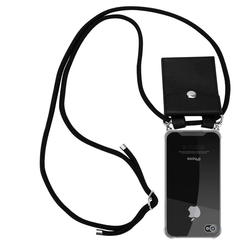 Cadorabo Handy Kette kompatibel mit Apple iPhone 4 / 4S Silikon Schutzhülle mit Silbernen Ringen, Kordel Band und abnehmbarem Etui
